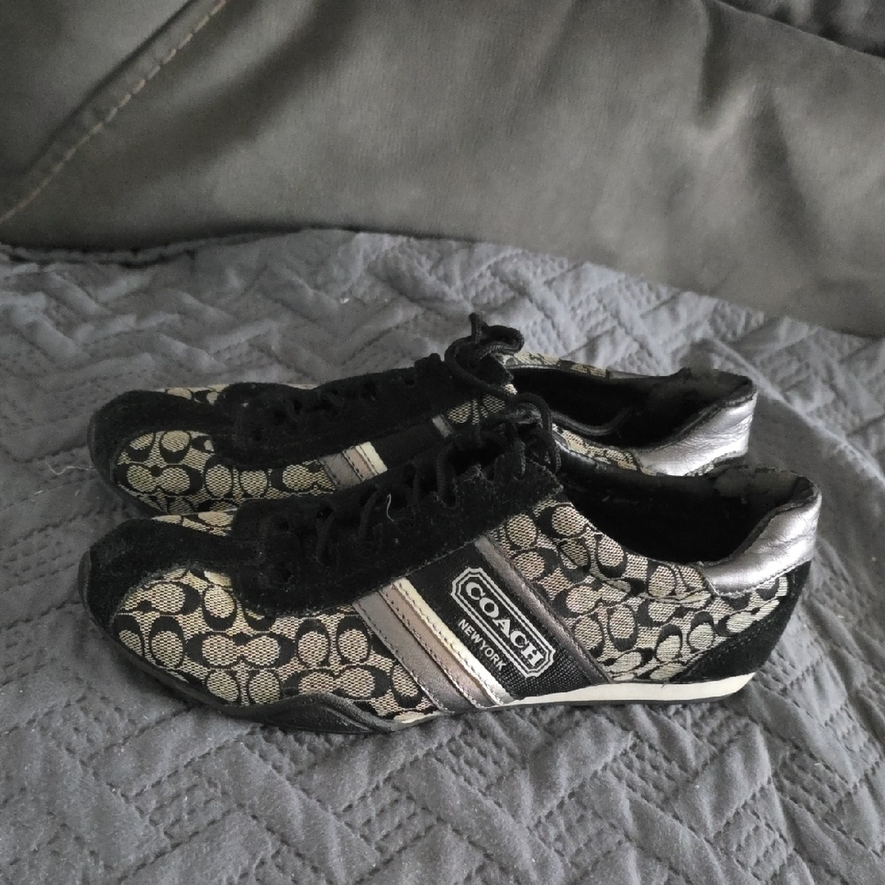 Coach Women's Monogram Black and Silver Sneakers - Picture 3 of 6